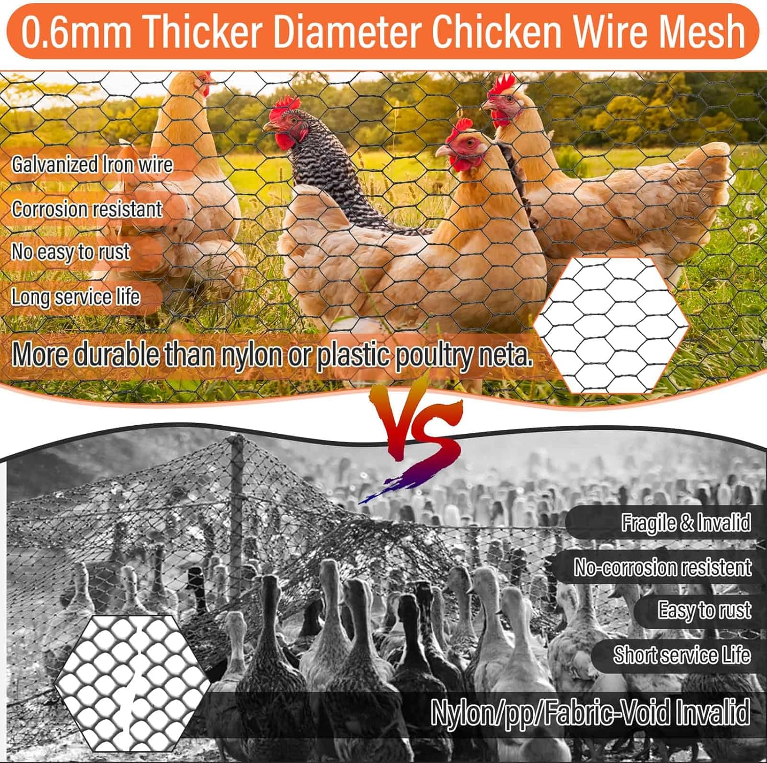 Cerca de alambre de pollo negro para arreglos florales, rollo de malla de alambre galvanizado hexagonal de 15.7 pulgadas x 9.8 pies para