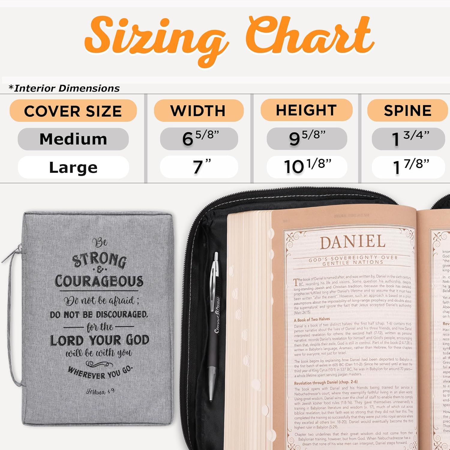 Funda de lona para hombres y mujeres con cremallera para Biblia o libro con asa.
