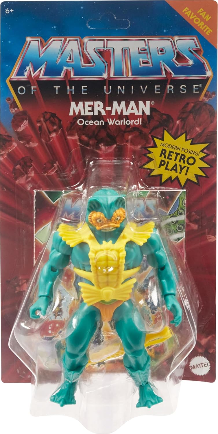 Masters of the Universe Origins Figura de acción, coleccionable Mer-Man, villano MOTU Ocean Warlord, 16 articulaciones articuladas, 5.5 pulgadas con