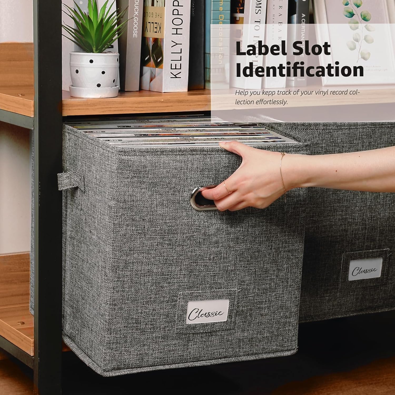 Juego de 2 cajas de almacenamiento de discos de vinilo almacenamiento para discos de vinilo con capacidad para más de 100 LP, contenedores