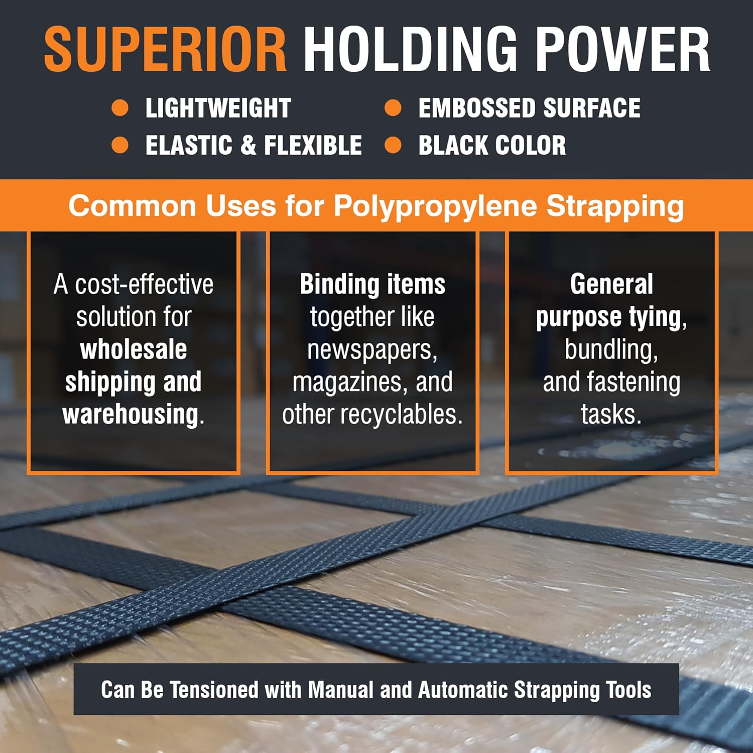 Strapping Pro – Rollo de flejado de polipropileno de grado manual de resistencia industrial para envío de cajas (resistencia a la rotura de 300