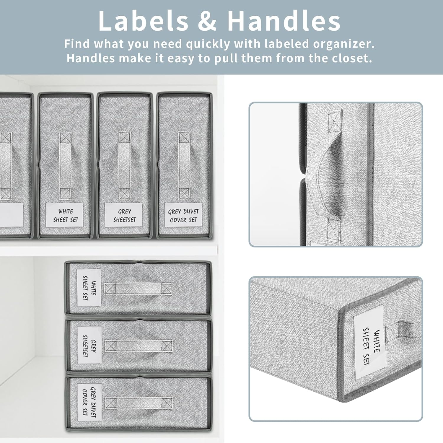 Doosela Organizadores y almacenamiento de sábanas, 4 paquetes de caja de almacenamiento plegable con cremallera para sábanas Queen o King, cubo de