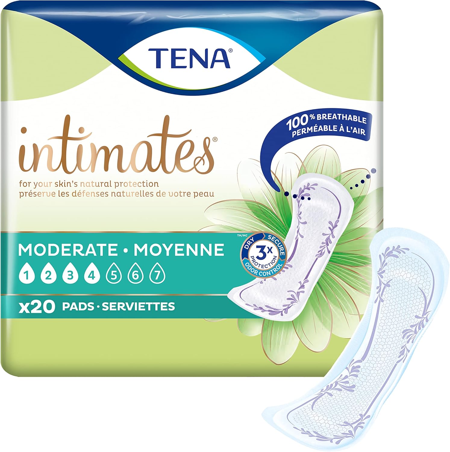 TENA Sensitive Care – Almohadilla moderada para fugas de vejiga para mujeres, absorción moderada, longitud regular, 120 paquetes en total, 6 paquetes