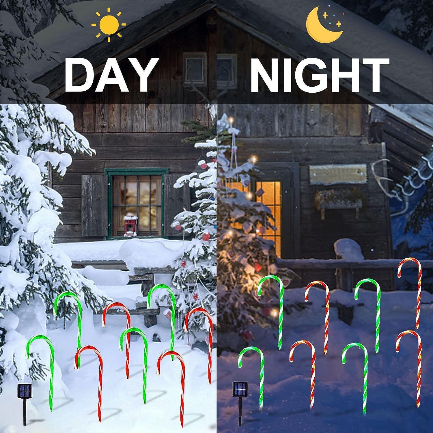 Decoraciones navideñas para exteriores, paquete de 8 luces solares de bastón de caramelo, luces solares de 21 pulgadas para patio, patio y porche