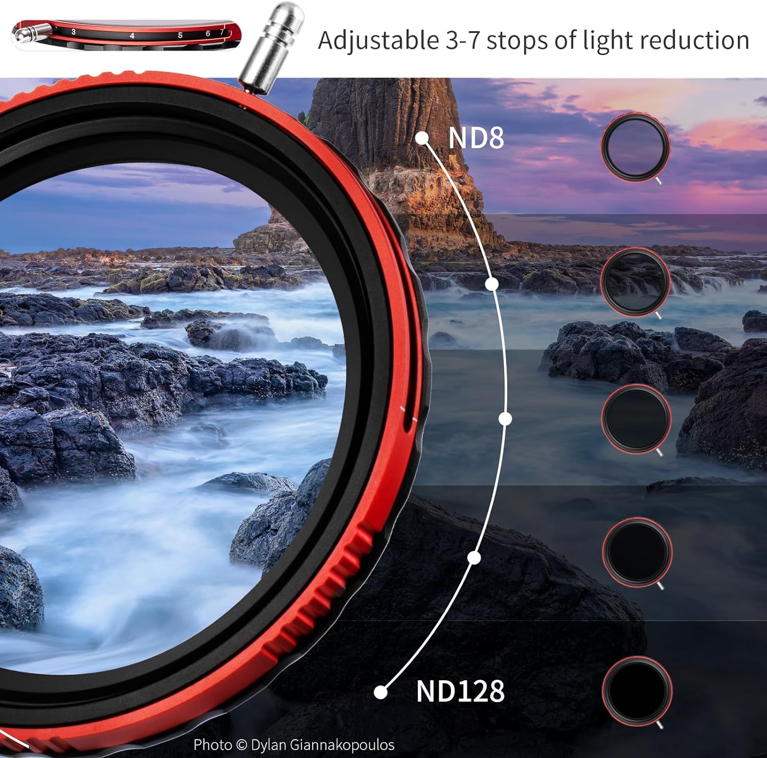 Haida 2.638 in VND+CPL 2 en 1 ND8-ND128 Filtro ajustable (3-7 paradas) para lente de cámara, polarizador de nanorrevestimiento múltiple + filtro de
