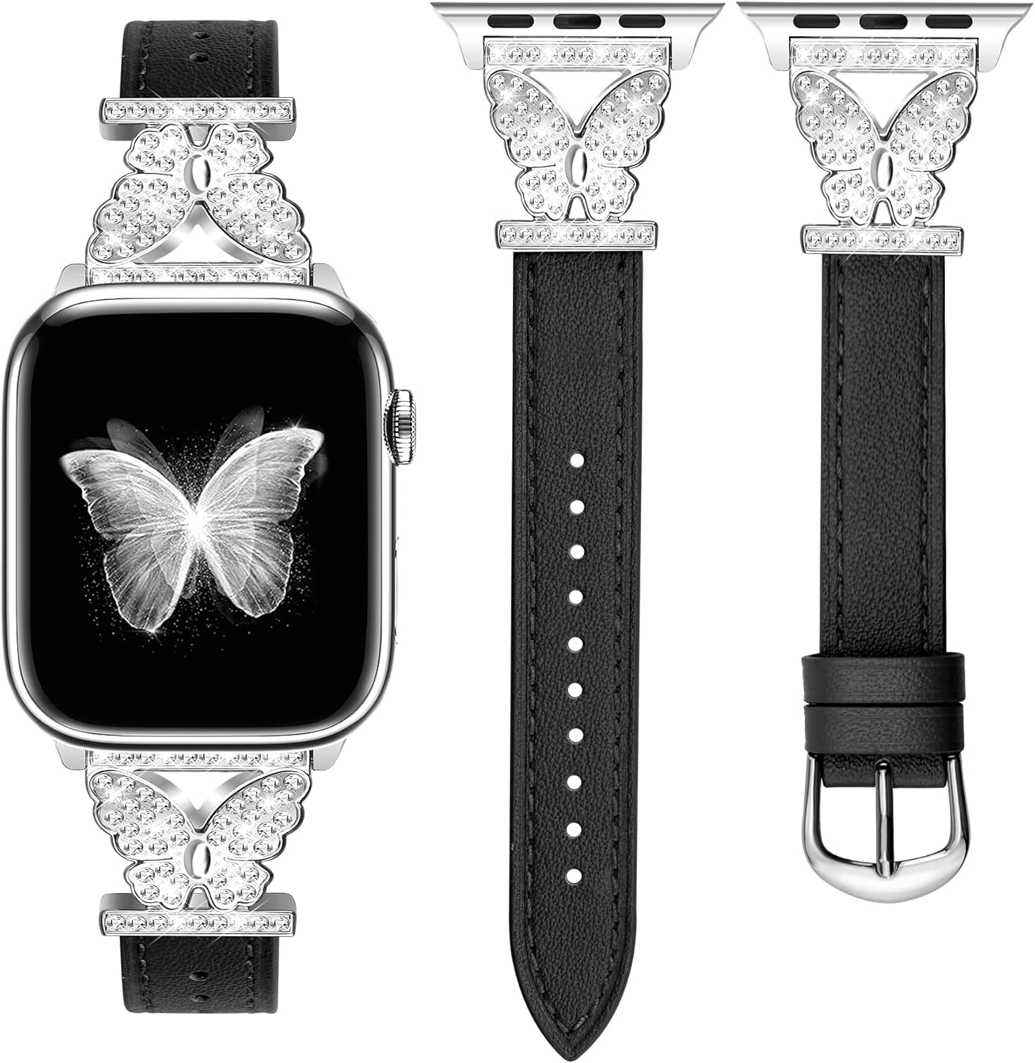 JR.DM Correas de reloj de cuero para mujer, compatibles con Apple Watch de 1.496 pulgadas, 1.575 pulgadas, 1.614 pulgadas, con conector de mariposa
