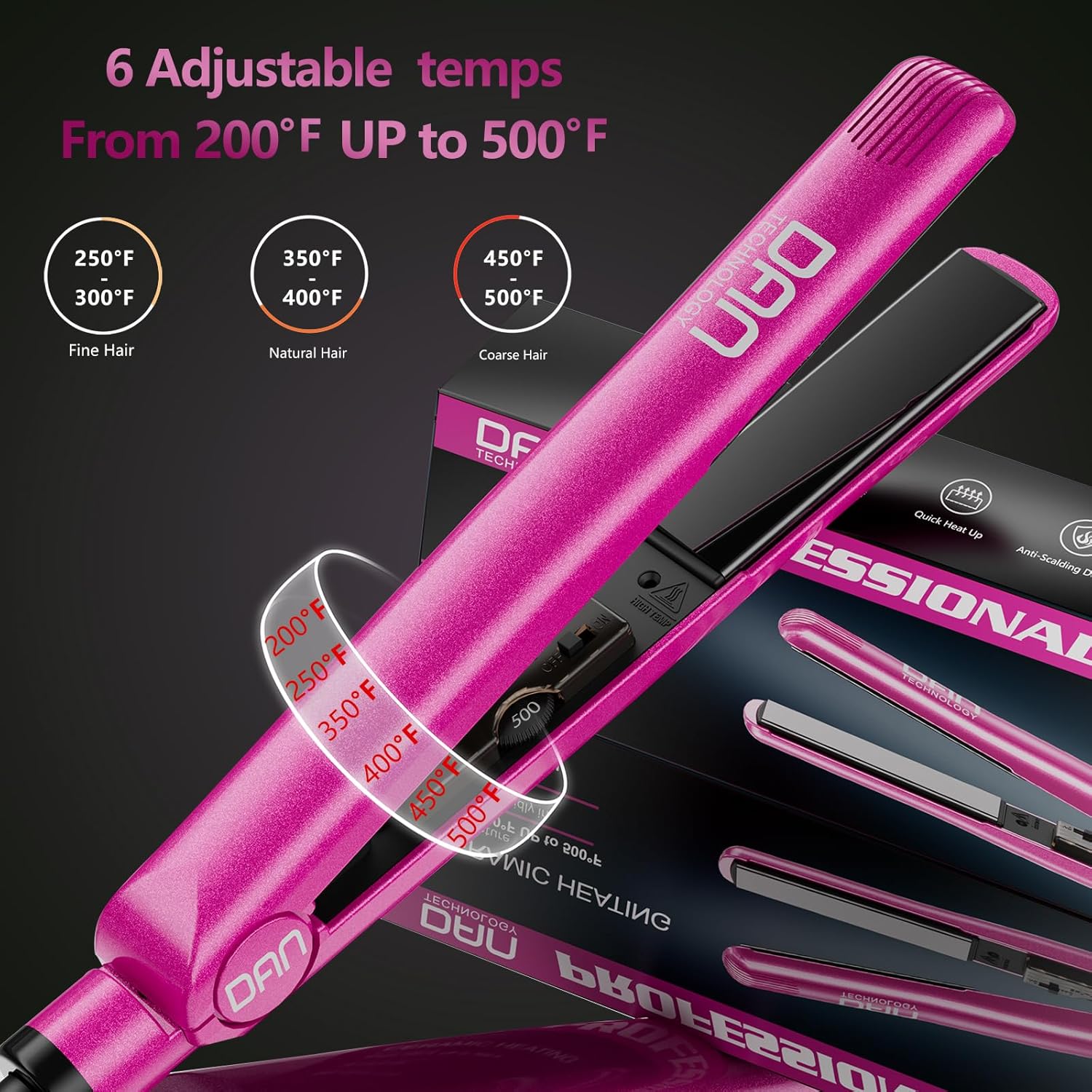 Dan Technology Plancha de pelo 2 en 1, plancha plana de doble voltaje, plancha plana de 1 pulgada, plancha de pelo de temperatura ajustable, plancha