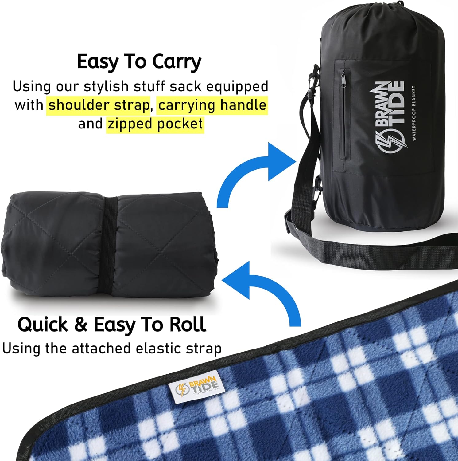 Brawntide – Manta grande impermeable para exteriores, acolchada, forro polar extragrueso, cálida, resistente al viento, a prueba de arena, incluye