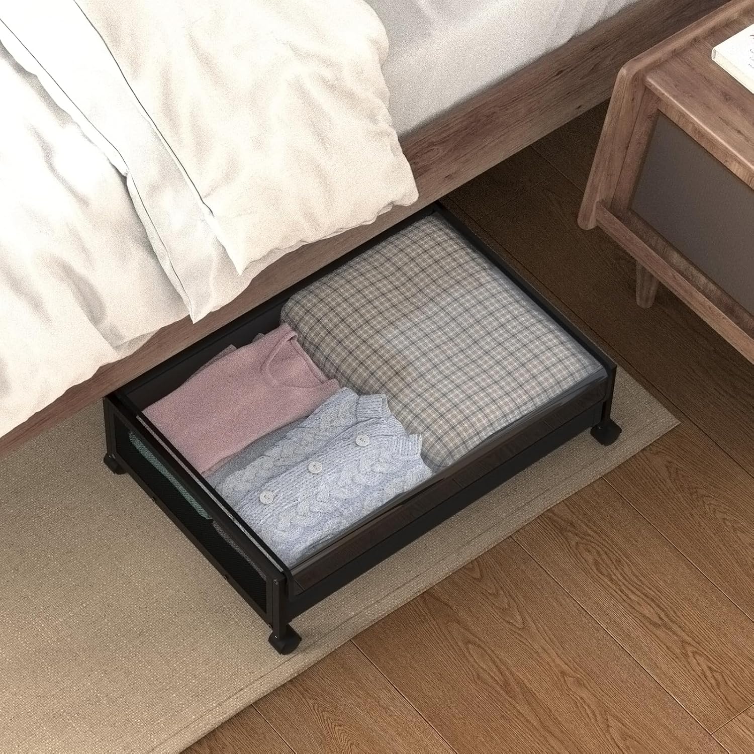 ANGELLOONG Organizador de juguetes de almacenamiento debajo de la cama con ruedas, organizador de caja de juguetes de 100 litros de gran capacidad,