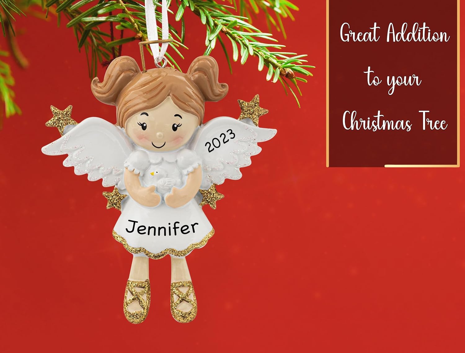 Adorno de Navidad personalizado de ángel con paloma 2023  Regalo de recuerdo conmemorativo del árbol de Navidad de condolencias  Pérdida del