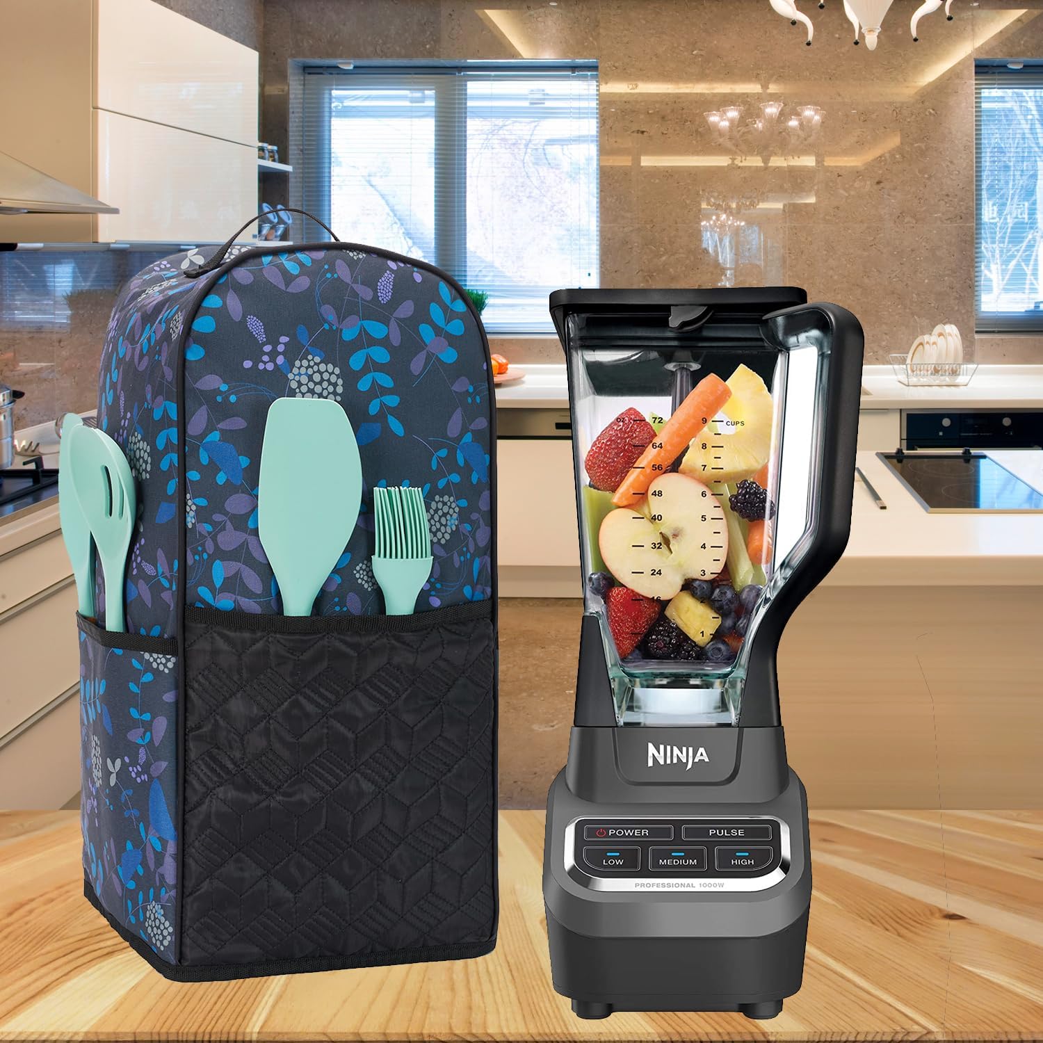 Cubierta antipolvo para licuadora, cubierta antipolvo para licuadora de cocina con bolsillos, compatible con licuadora Ninja, Vitamix de 64 onzas