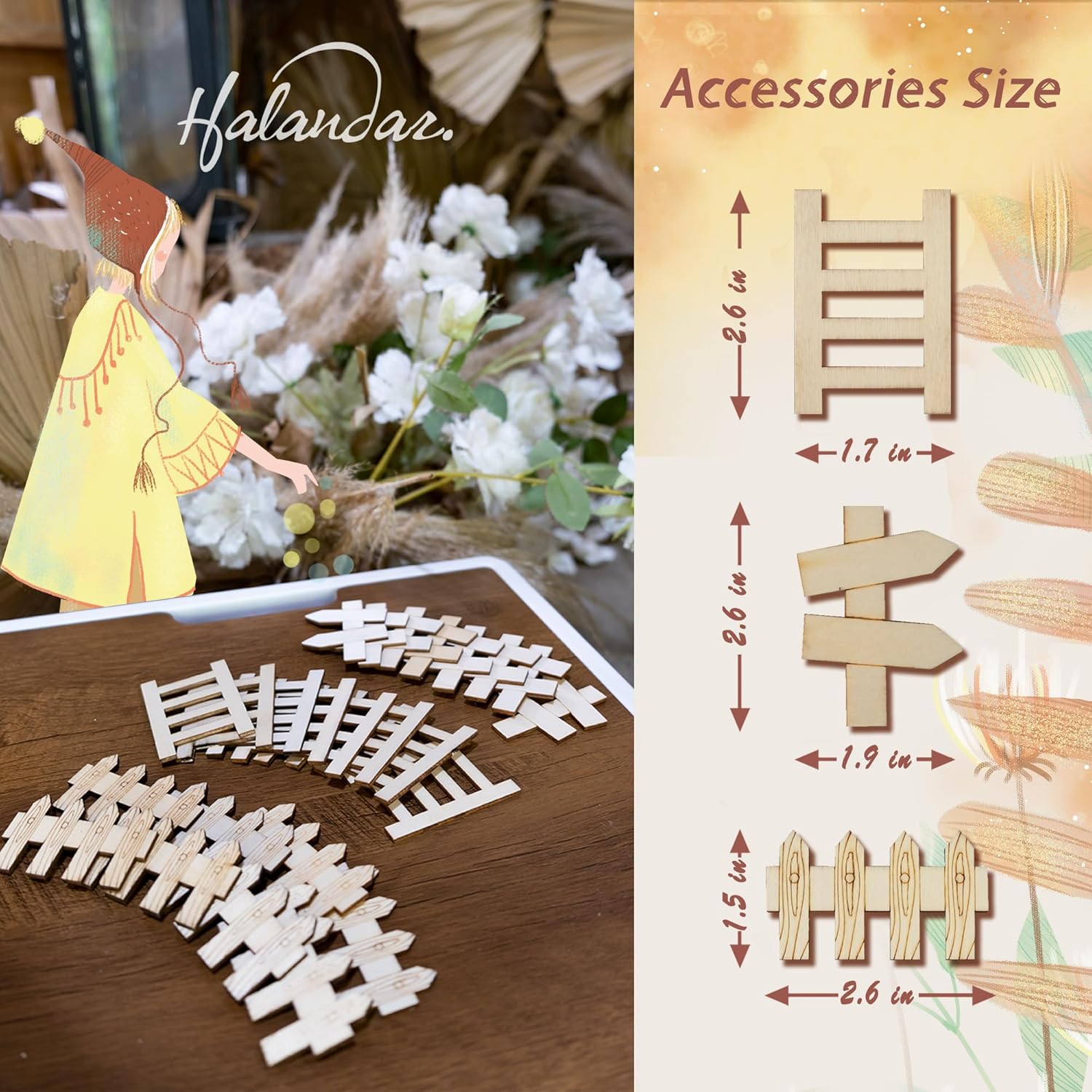 24 piezas de puertas de jardín de madera para puertas de jardín, mini cercas artesanales, escaleras, señales de ruta, kit de bricolaje sin terminar,