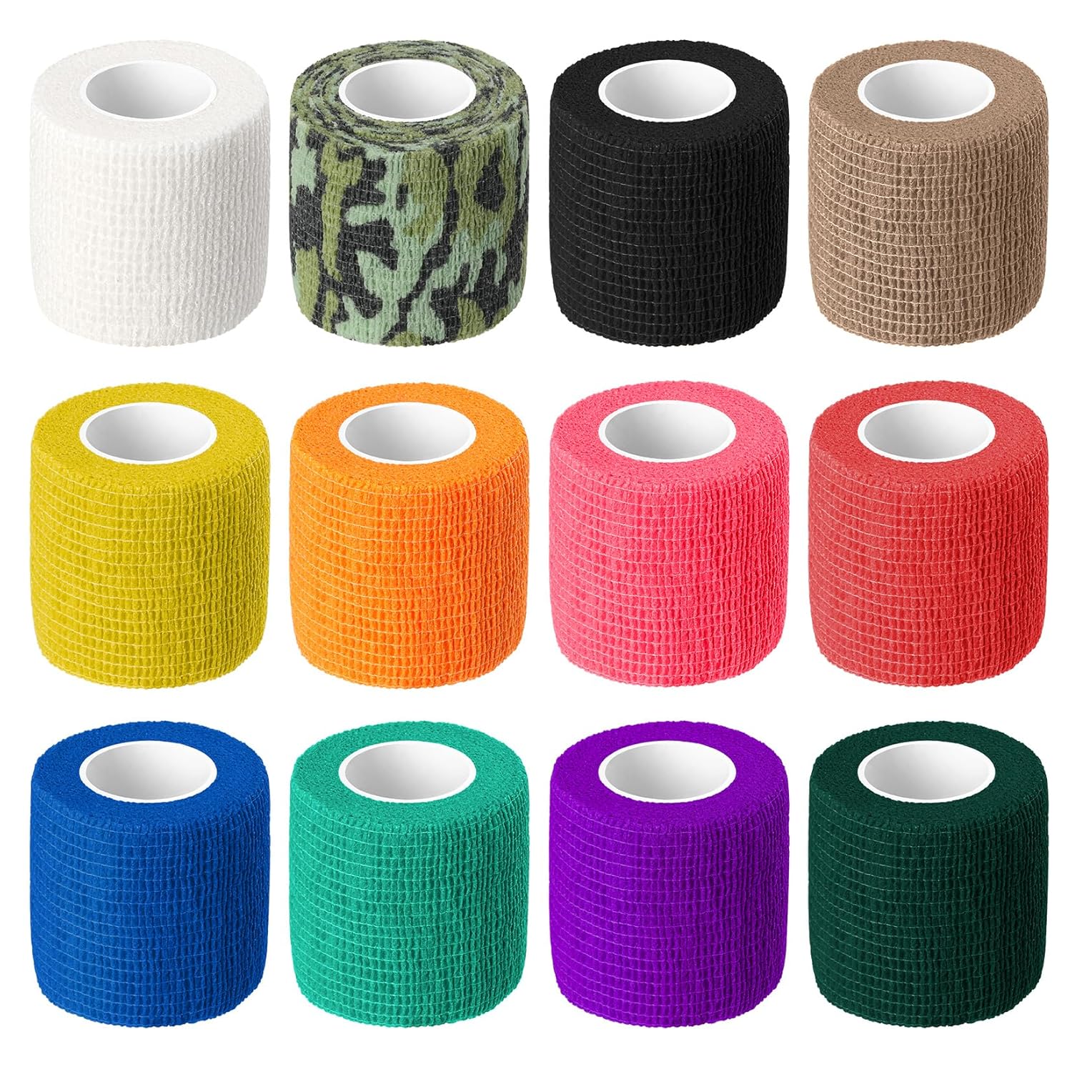 QUEEJOY 12 vendajes cohesivos, vendaje autoadhesivo de 2 pulgadas x 5 yardas, cinta adhesiva transpirable para muñeca y dedos, máquina de maquillaje