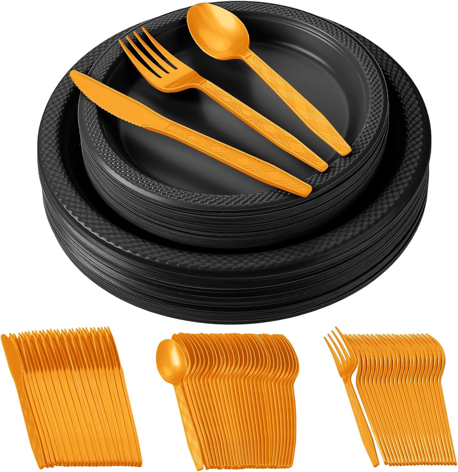 Hoolerry Juego de vajilla desechable de Navidad de 250 piezas, incluye 50 platos de postre, 50 platos llanos, 50 cuchillos, 50 cucharas y 50