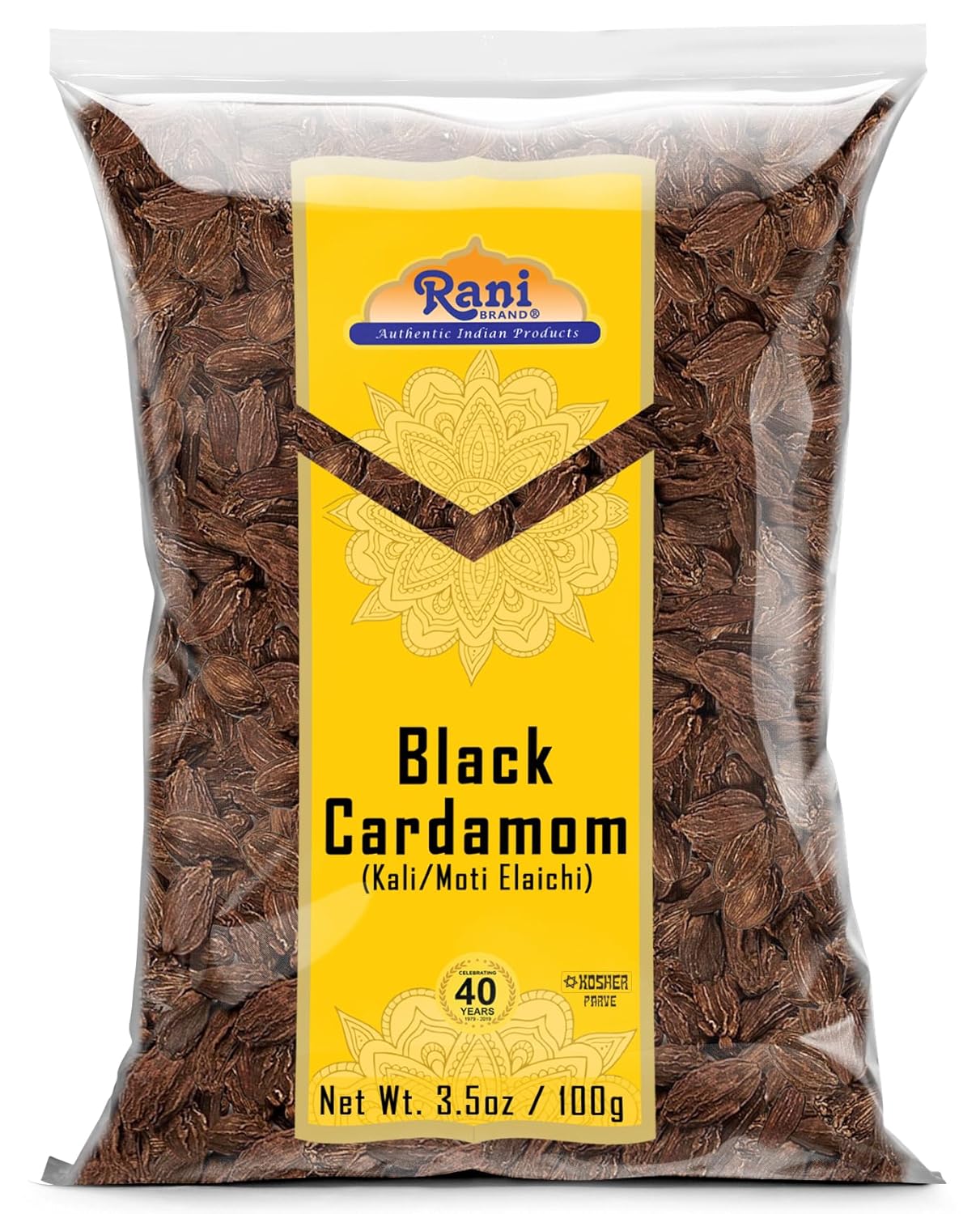 Rani – Cápsulas de cardamomo negro (Kali Elachi) – Especias indias enteras de 3.5 onzas (3.53oz)  Todo natural  Vegano  Apto para gluten  Sin OMG