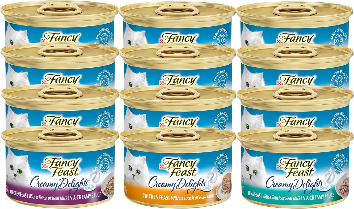 PURINA Fancy Feast Creamy Delights – Paquete variado de alimentos húmedos para gatos (3 onzas (paquete de 12), paquete variado
