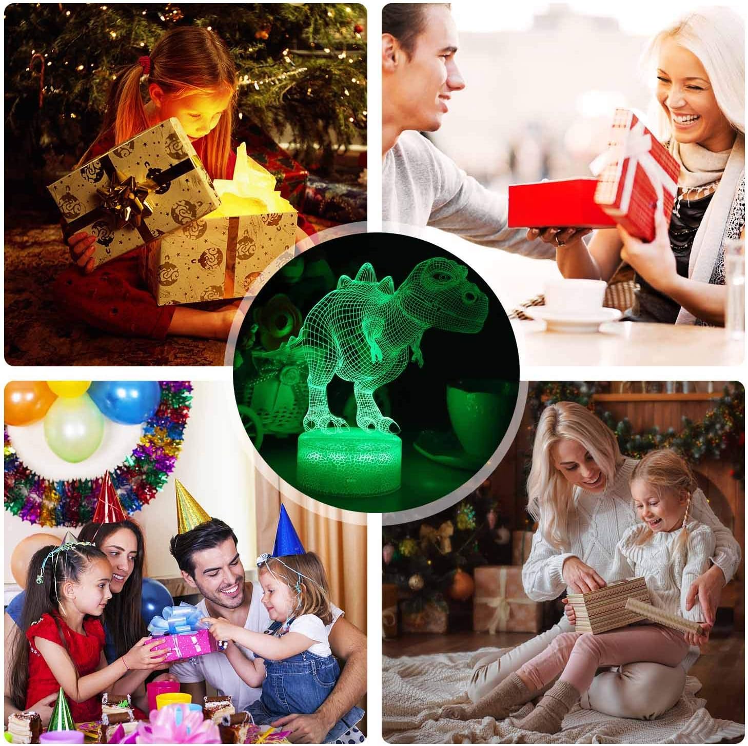 VSATEN Dinosaur Night Light for Kids, 3D Illusion Lamp 3-Pattern & 16 Colors Changing LED Dino Nightlight with Smart Touch & Remote Control,