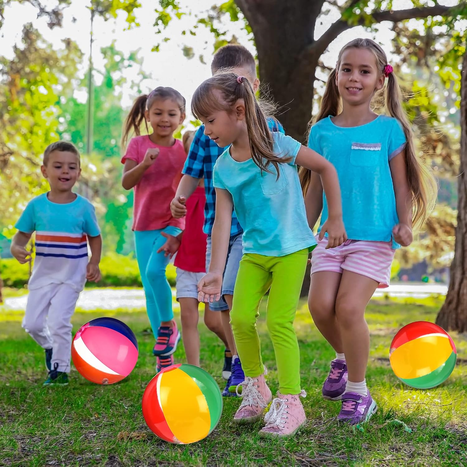 Zhanmai Bola de playa flotante e inflable que brilla en la oscuridad, color arcoíris de 9 pulgadas, de inflado a desinflado, para verano, piscina,