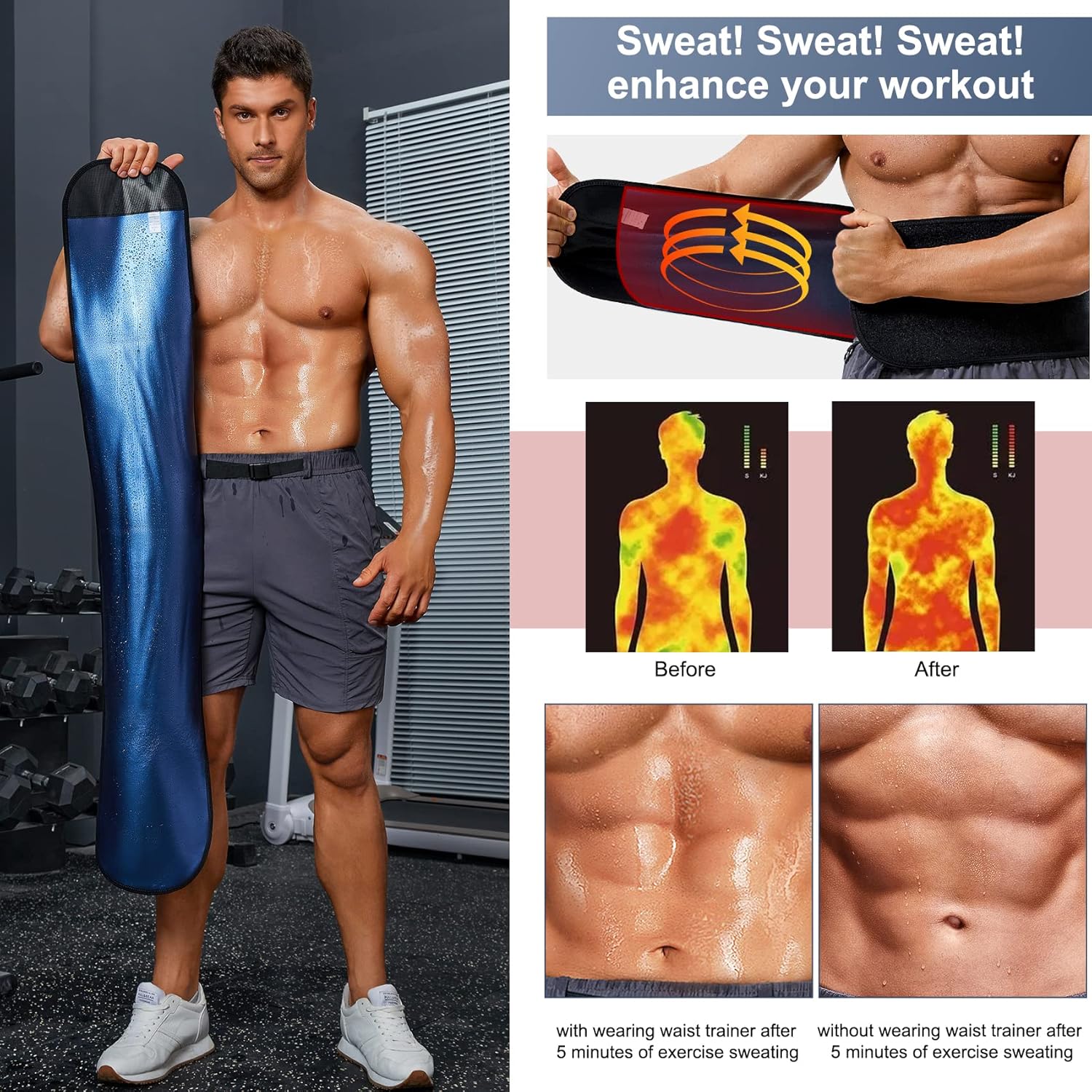 MOLUTAN Faja reductora de cintura para hombres y mujeres, bandas para sudar, cinturón de sudor, adelgazante, trajes de sauna