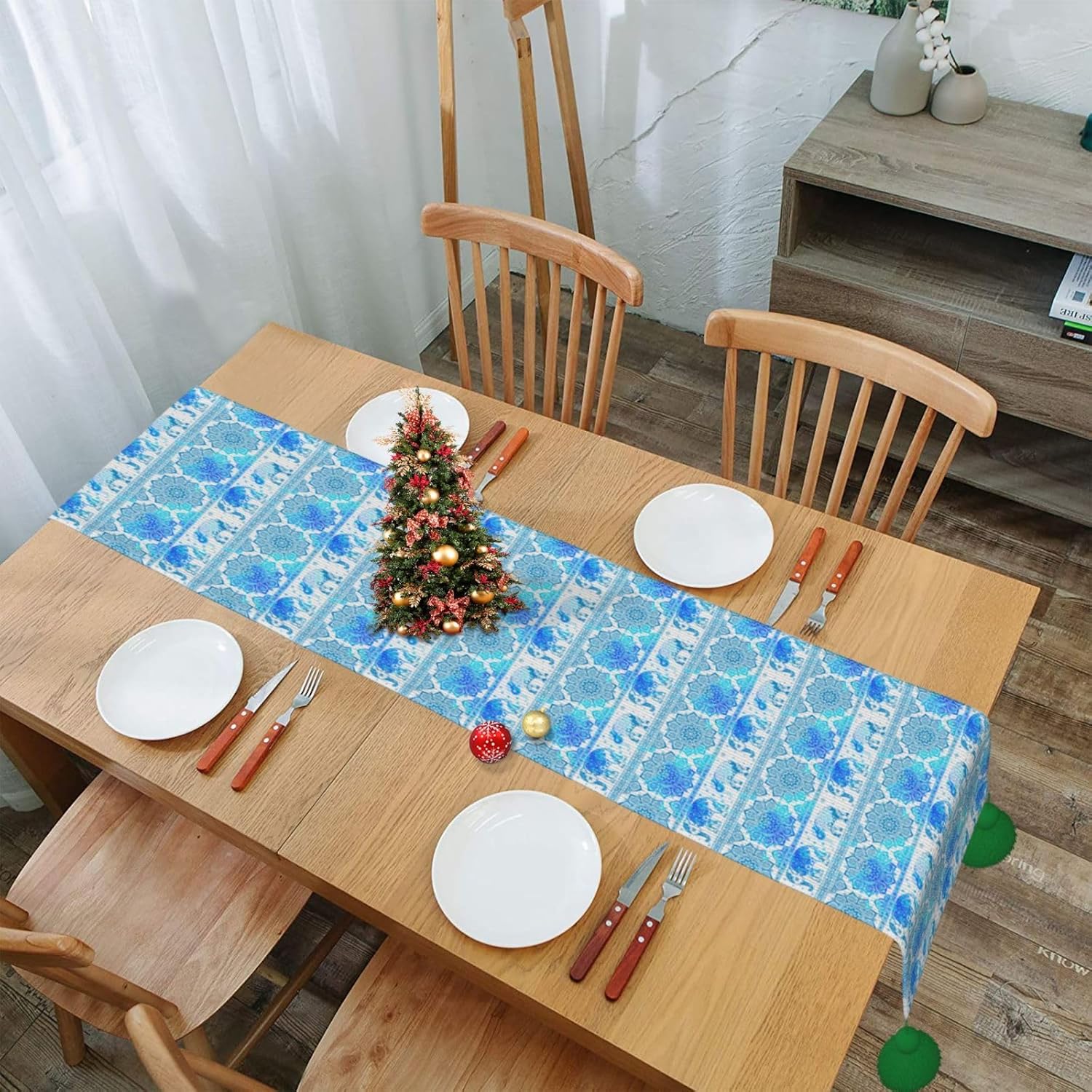 Stripe Elephant Christmas Table Runner Dining Table Decor Christmas Decorations Indoor Home Decor Christmas Table Runners Xmas Navidad Decoracion