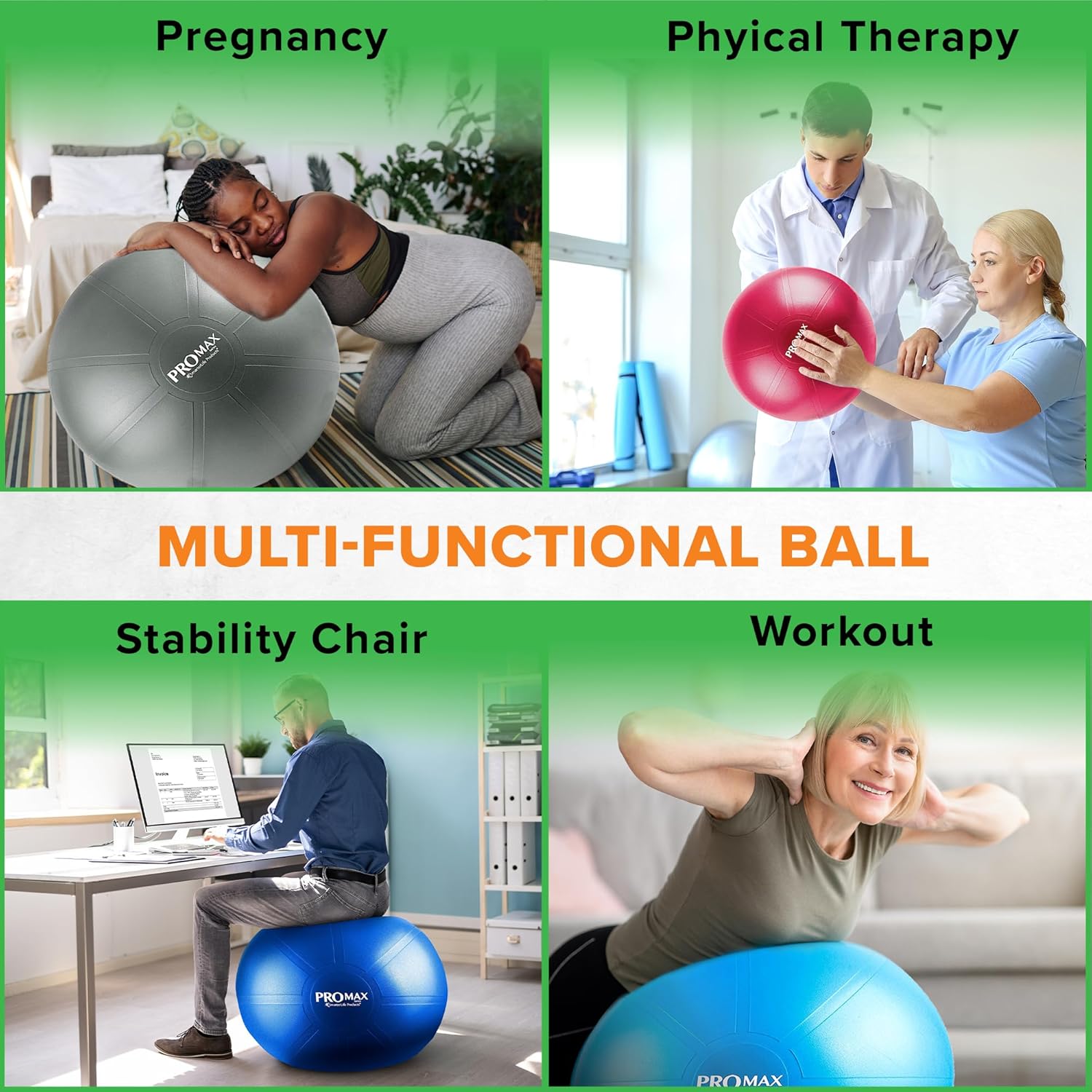 SmarterLife PRO MAX – Pelota de ejercicio de entrenamiento para fitness, yoga, equilibrio, estabilidad o pelota de nacimiento para embarazo y parto,