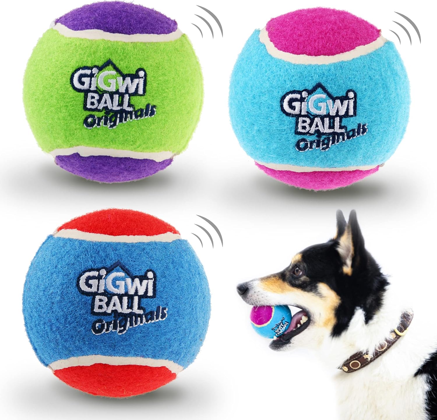 GiGwi Pelotas de tenis para perros, pelotas de tenis para perros chirriantes para ejercicio, pelotas de perro con gran capacidad de rebote de