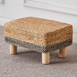 Cpintltr Taburete otomano rectangular, reposapiés, otomano, reposapiés natural de algas marinas con patas de madera, taburete tejido a mano para Cpintltr Taburete otomano rectangular, reposapiés, otomano, reposapiés natural de algas marinas con patas de madera, taburete tejido a mano para