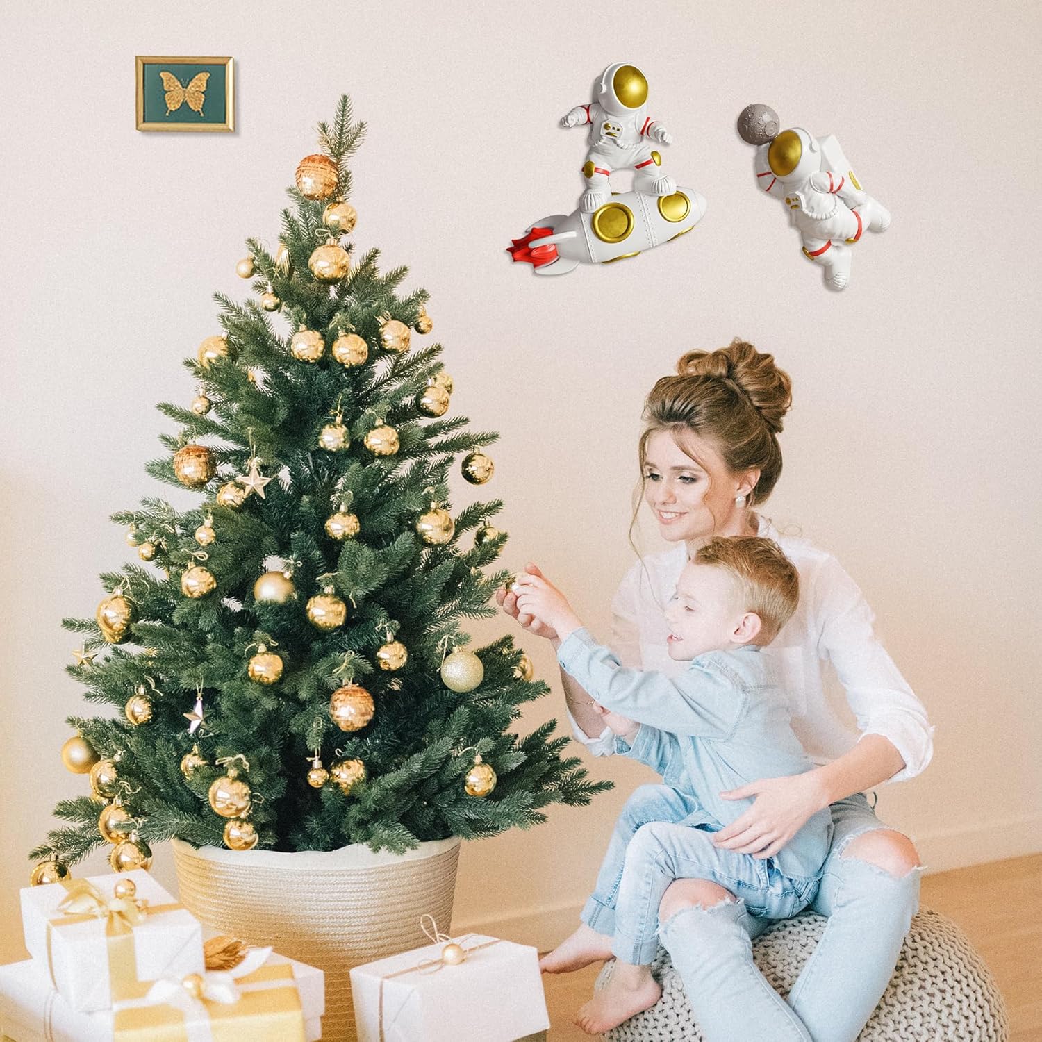 Juego de 2 esculturas de pared de astronautas, decoración moderna para el hogar, decoración de pared para sala de estar, dormitorio, decoración de