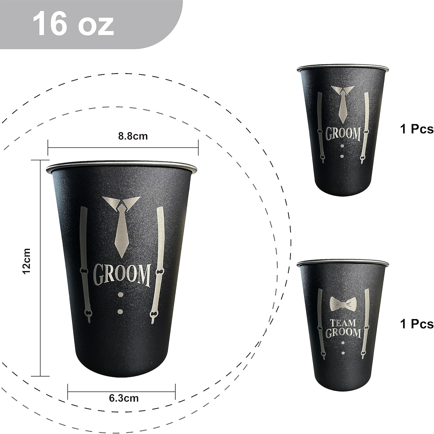 Juego de 8 vasos de acero inoxidable para padrinos de boda para despedida de soltero (novio del equipo)