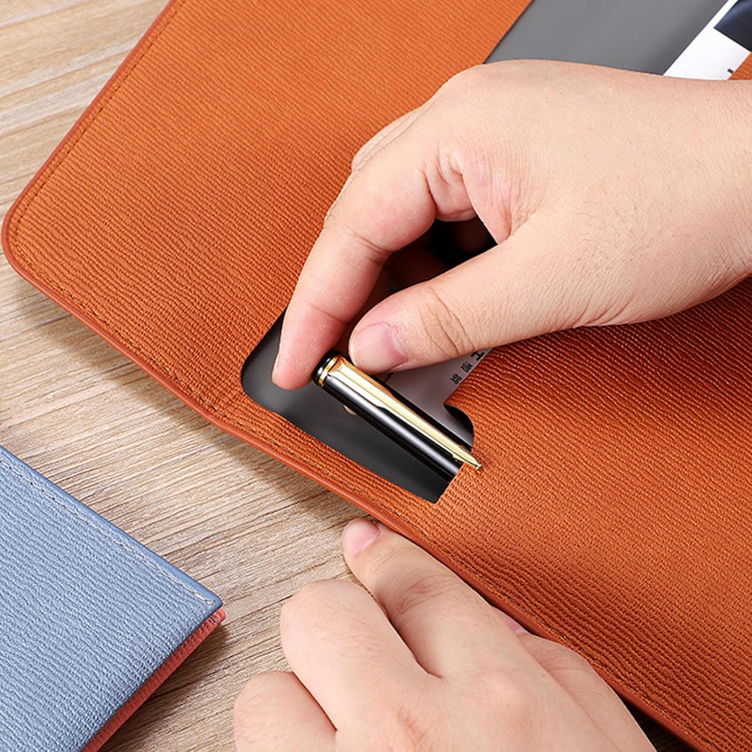 1 soporte de cuero sintético A4, carpeta de archivos A4 de piel sintética, bolsa de documentos de negocios, organizador de carpetas de archivos para
