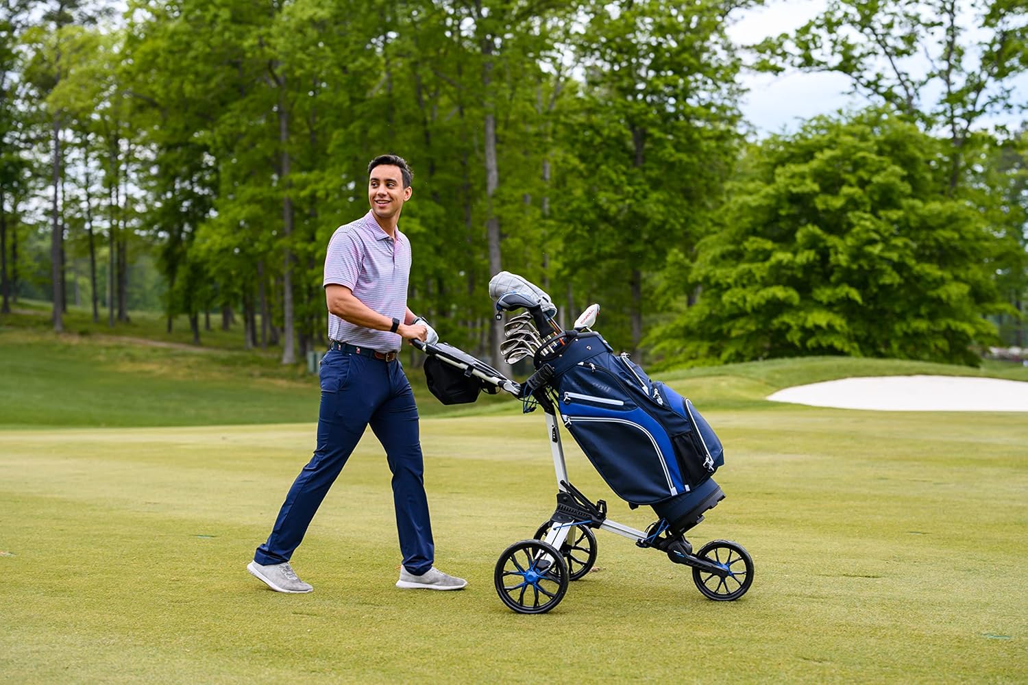 Bag Boy Nitron 3 Wheel Golf Push Cart, Easy 1 Step Open and Fold, Scorecard Console, Beverage Holder, Mobile Device Holder, Handle Mounted Parking