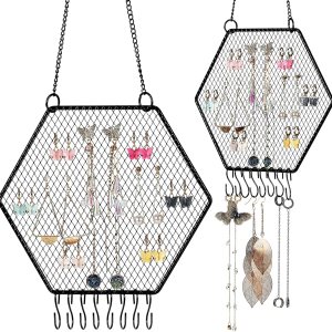 2 soportes de pared para aretes de pared, organizador de aretes colgantes, soporte decorativo con forma de cuadrícula de diamante, estante de 2 soportes de pared para aretes de pared, organizador de aretes colgantes, soporte decorativo con forma de cuadrícula de diamante, estante de