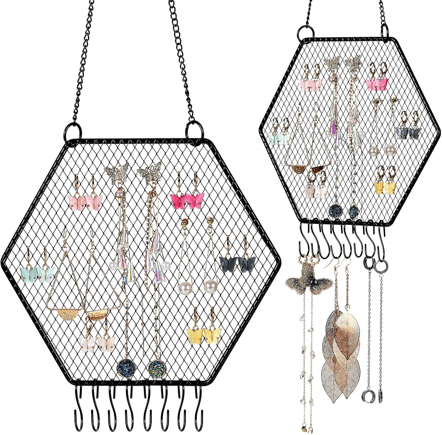 2 soportes de pared para aretes de pared, organizador de aretes colgantes, soporte decorativo con forma de cuadrícula de diamante, estante de