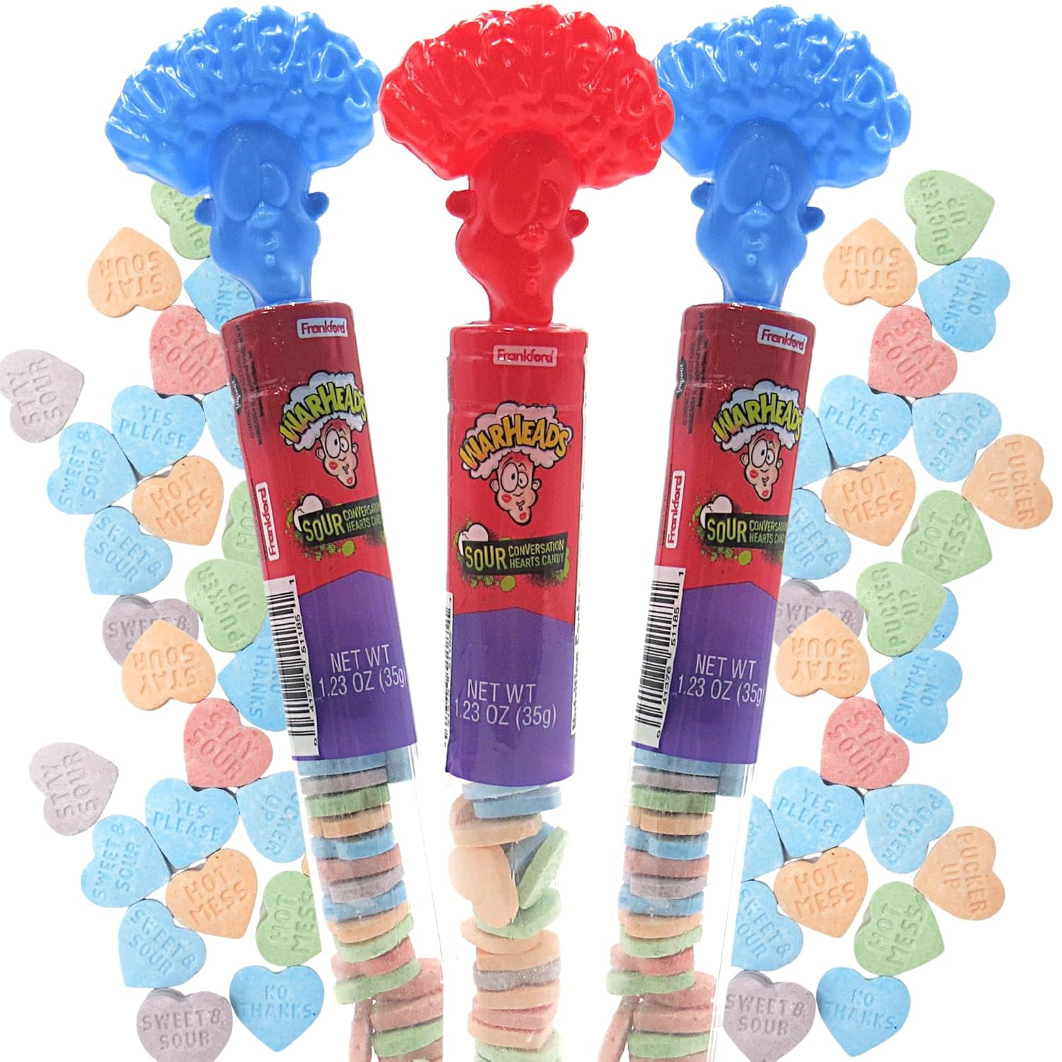 Warheads Sour Hard Candy Tubes, surtido de dulces con sabor a fruta en forma de corazón, rellenos de bolsas de golosinas para niños o niñas, paquete