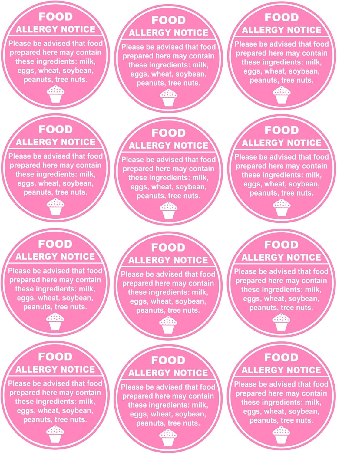 Adhesivo de advertencia de alergia, 1.5 pulgadas, 300 unidades, redondo, rosa, para pastelería, fiesta, restaurantes