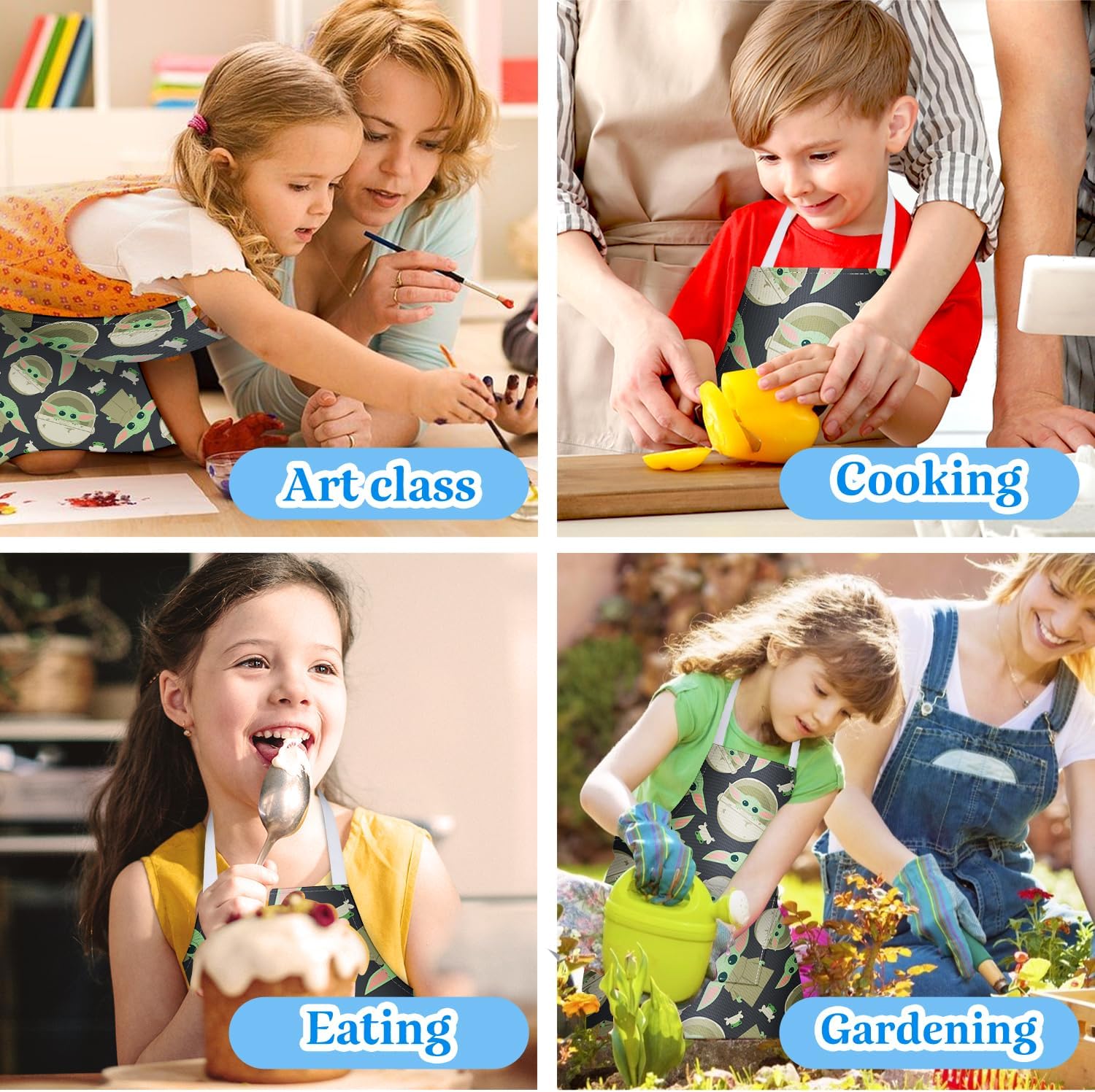 Akkya Delantales de cocina para niños pequeños, delantal de pintura de chef con bolsillo, para hornear, arte, jardinería, bata personalizada para