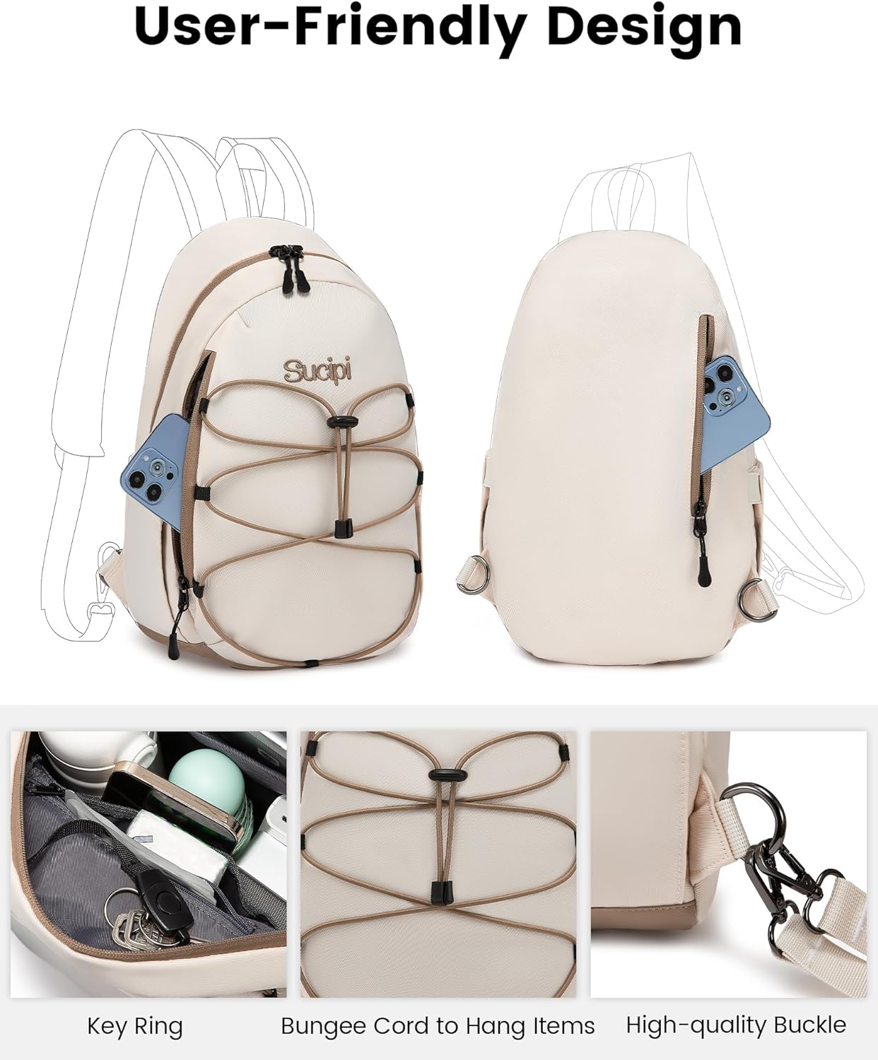 Sucipi Bolso bandolera para mujer, bolso cruzado convertible para el pecho, bolso de hombro de moda, mochila de senderismo, mochila para viajes y