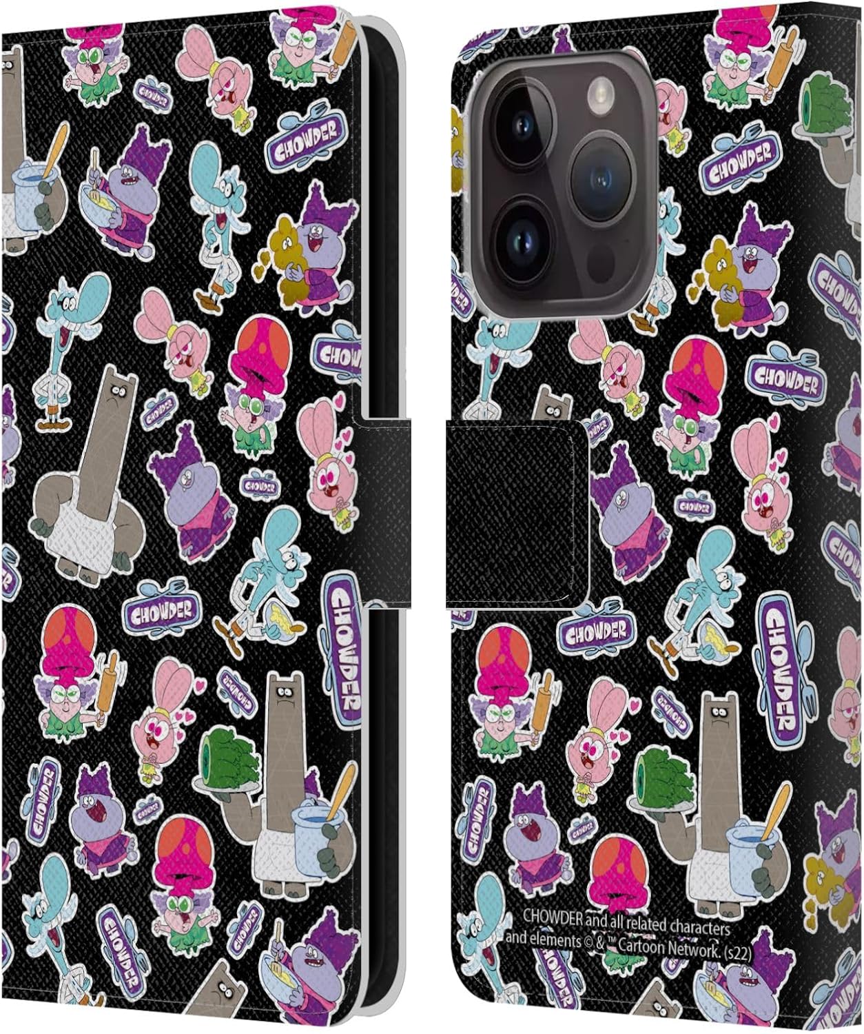 Head Case Designs Officially Licensed Chowder Animated Series Pattern Graphics Leather Book Wallet Case Cover Compatible with Apple iPhone 15 Pro