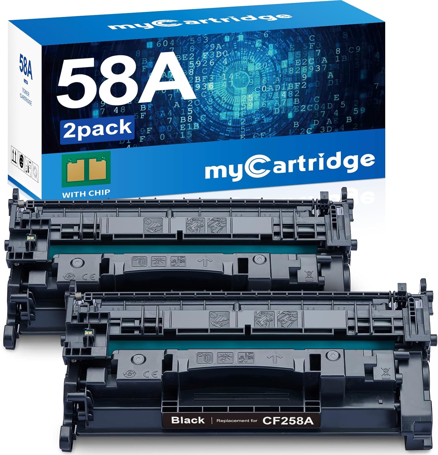 myCartridge 58A CF258A CF258A – Cartucho de tóner negro, paquete de 2 (con chip, alto rendimiento) de repuesto para 58A HP Cartucho de tóner con