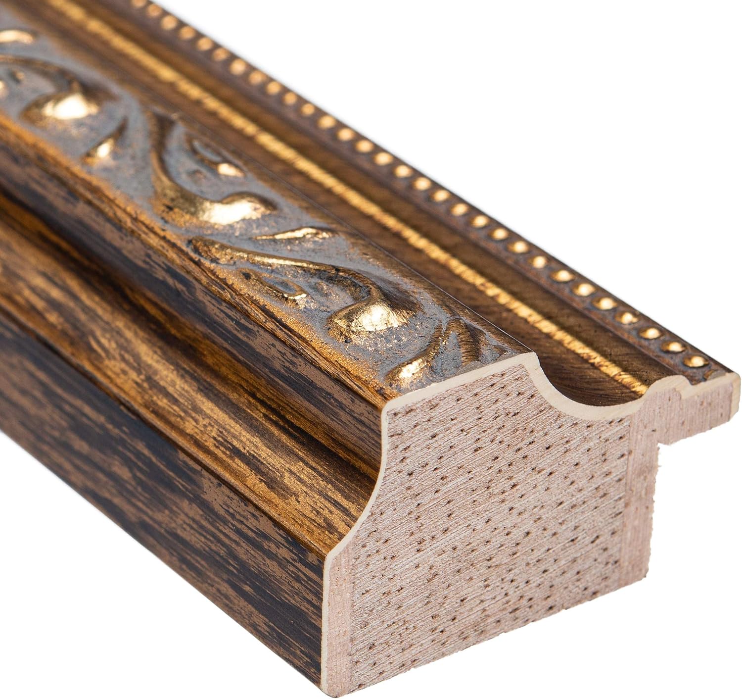 Marco de fotos de madera maciza dorada de 16 x 47 pulgadas de ancho de 1.25 pulgadas  Profundidad del marco interior de 0.375 pulgadas  Marco de