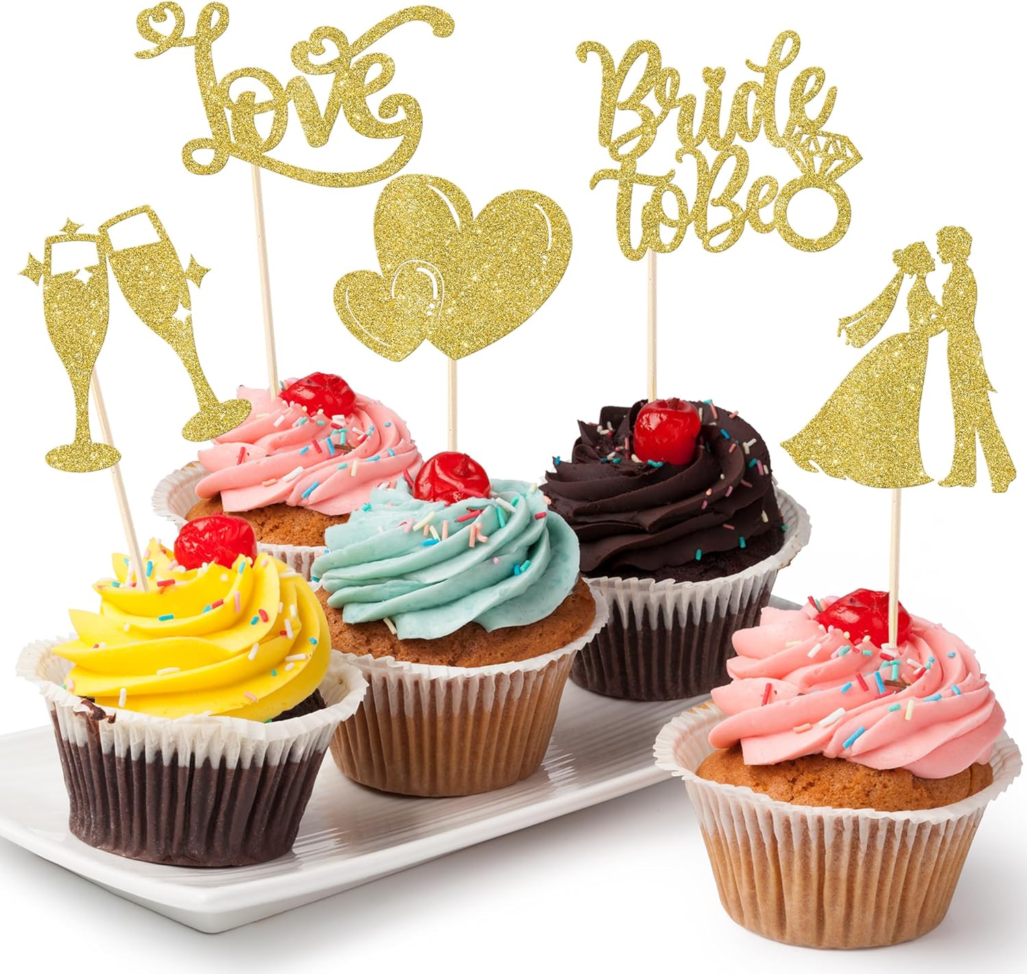 Paquete de 30 adornos para cupcakes con purpurina “I Do Love”, para decoración de pasteles de novia y novio, para boda, compromiso, despedida de