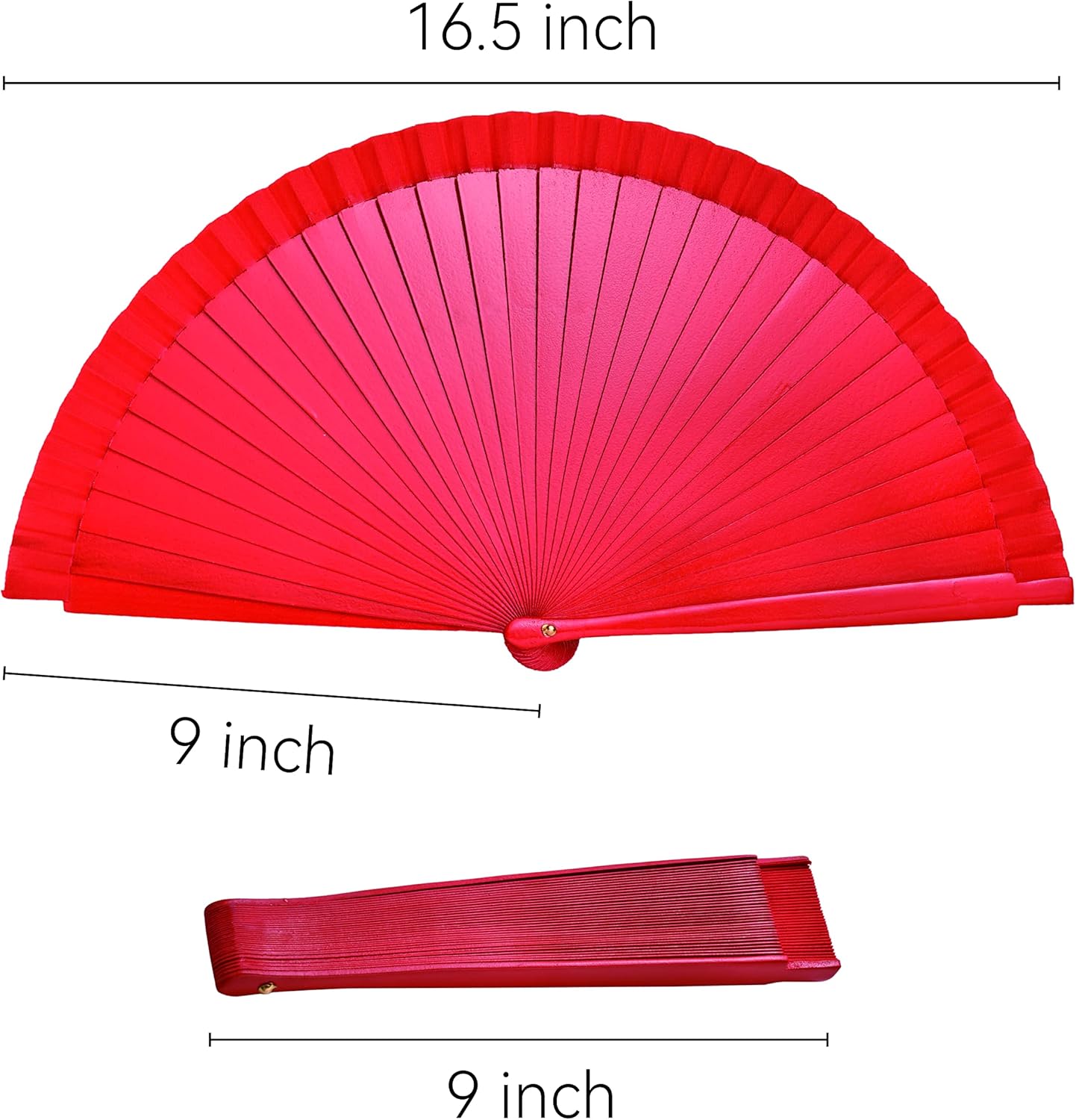 Abanico plegable español para mujer, ventilador de mano de madera vintage para fiesta de baile y regalo (rojo)