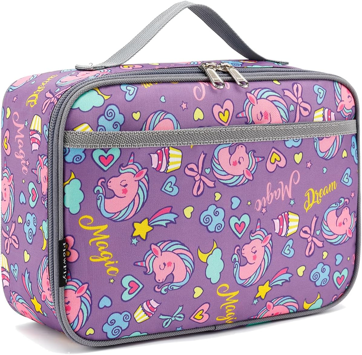 FlowFly – FlowFly – Lonchera térmica para niños, minihielera suave para el regreso a clases, lonchera para niñas, niños, unicornio morado