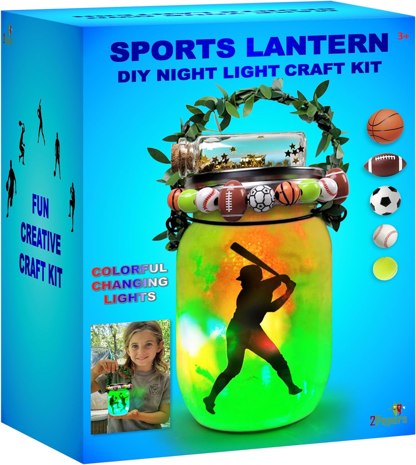Haz tu propio tarro de farol deportivo con luz nocturna para niños y niñas, fútbol, fútbol, baloncesto, tenis y béisbol para niños, kit de arte de