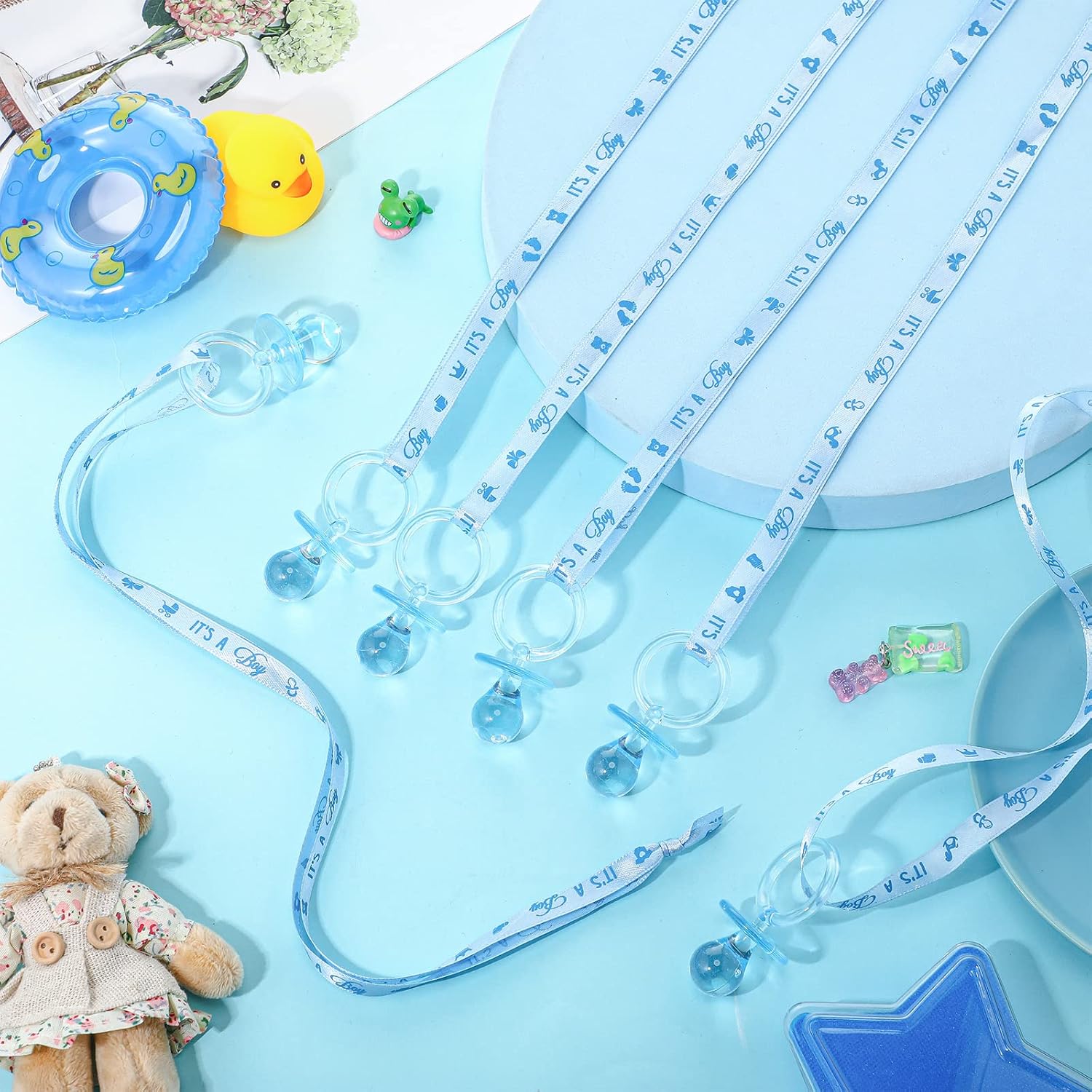 60 chupones de baby shower, collar acrílico para bebé, regalos de fiesta, chupetes con dije para niñas, niños, baby shower, decoración de fiesta,
