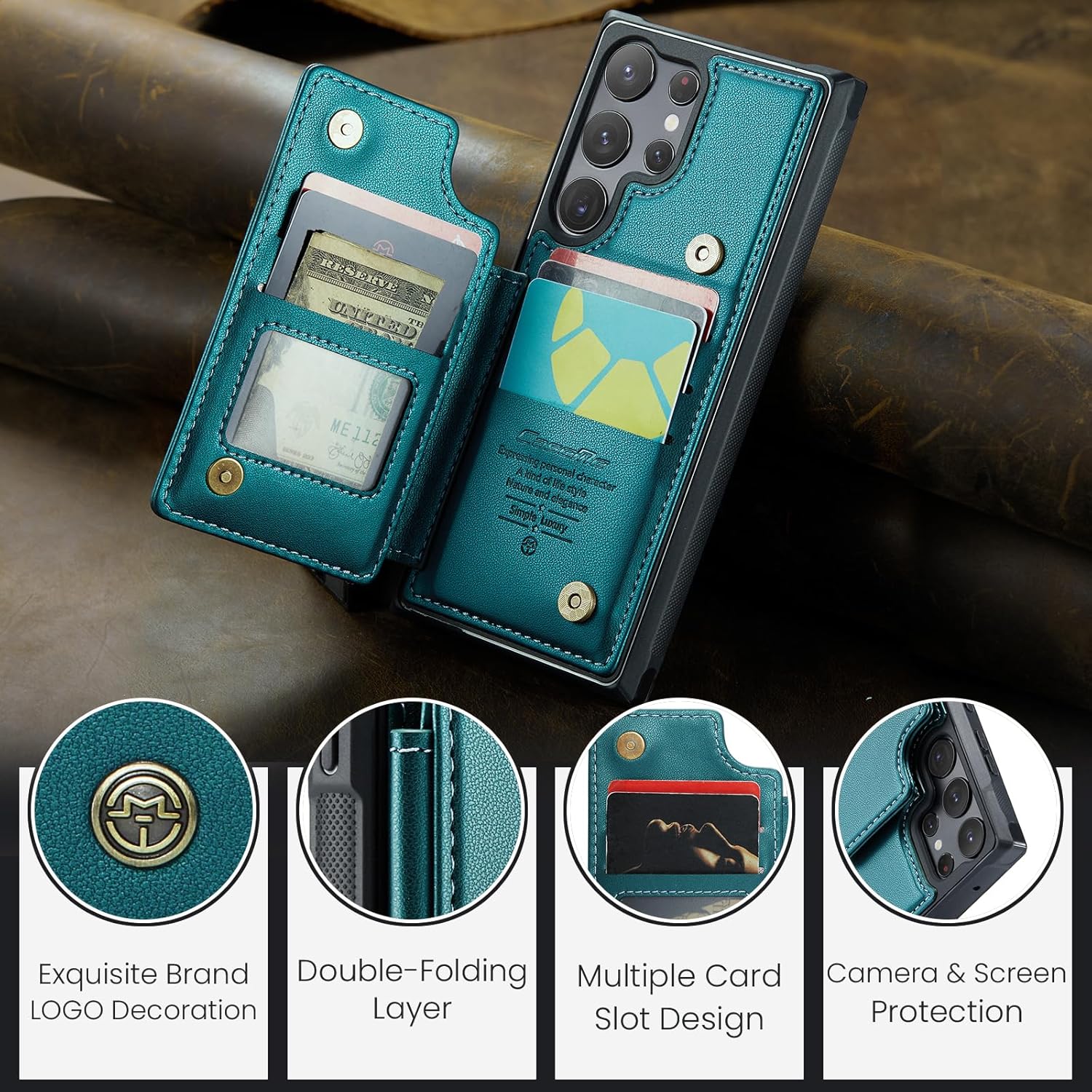 UEEBAI Funda tipo cartera con tarjetero para Samsung Galaxy S22 Ultra 5G, con bloqueo RFID, funda de piel sintética, funda tipo folio con función