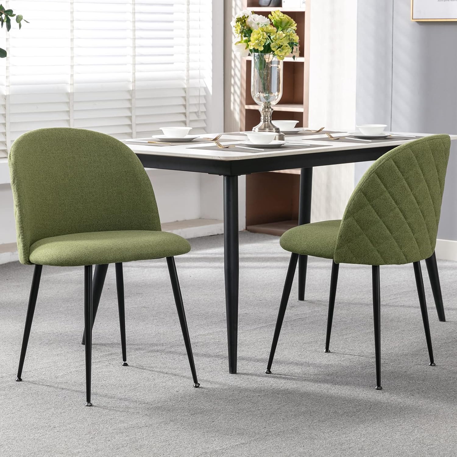 Guyou Juego de 2 sillas de comedor tapizadas de tela, sillas laterales modernas con respaldo redondo, sillas decorativas modernas con patas de metal