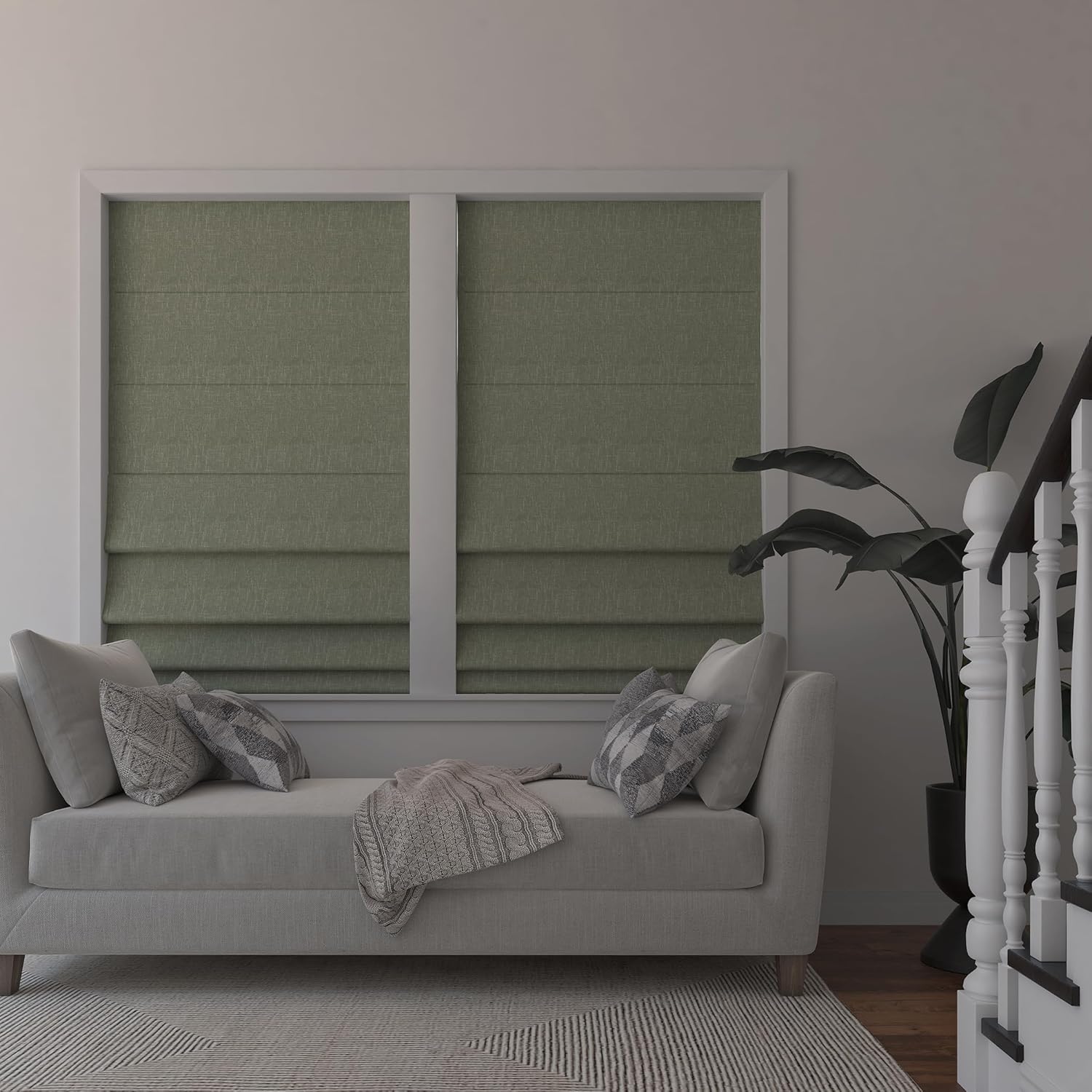 Sun Zero Preble Persiana romana sin cordón texturizada, 100% opaca, 35 x 64 pulgadas, verde salvia