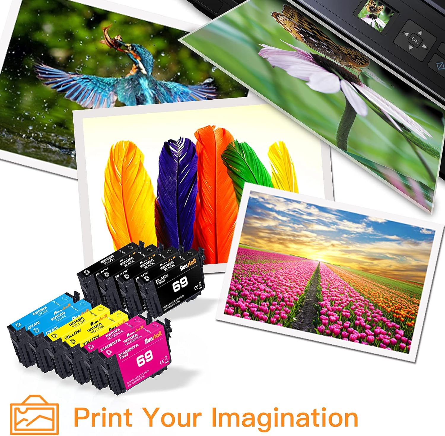Run Star Cartucho de tinta remanufacturado 69 de repuesto para Epson 69 T069 uso para impresoras Epson Workforce 30 610 615 1100 1300 Stylus C120