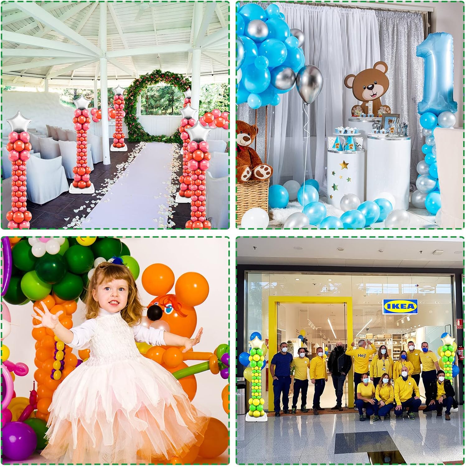 Sratte Juego de soporte para globos de 6.5 pies, kit de columna de globos para suelo con postes ajustables de metal, kit de torre de globos con base